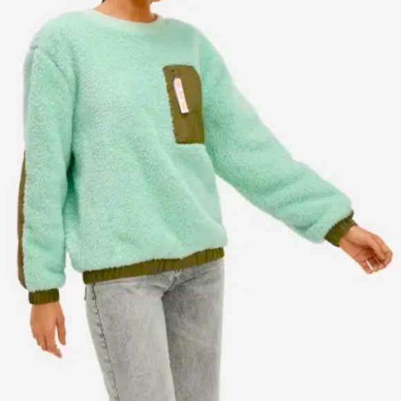 NWT UGG Niko Sherpa Crewneck Sweater pullover top Mint Green L new - Picture 2 of 9